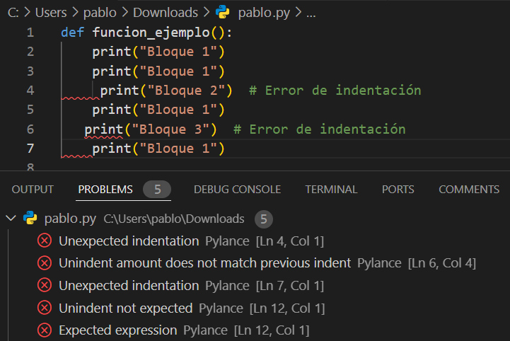 Error de indentación